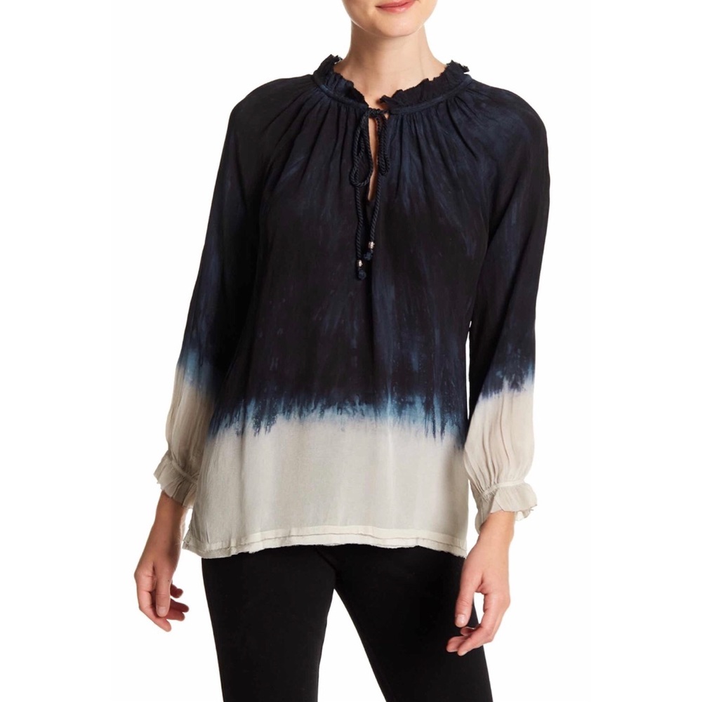 Gypsy 05 | Tie Dye Boho Blouse in Dina Black Blue
